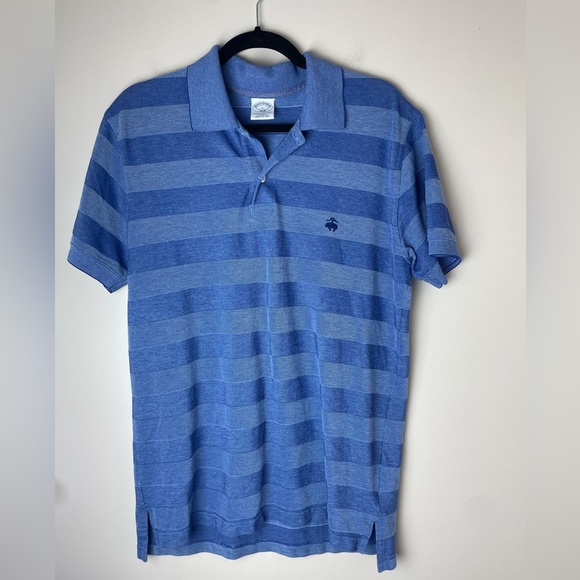 Brooks Brothers Cotton Performance Polo Shirt Mens L Slim Fit Blue Logo Striped - Picture 1 of 7